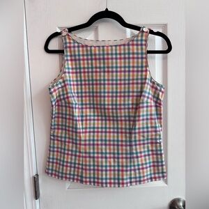 TALBOTS Vintage Silk Pastel Plaid Sleeveless Top Boatneck Size 4